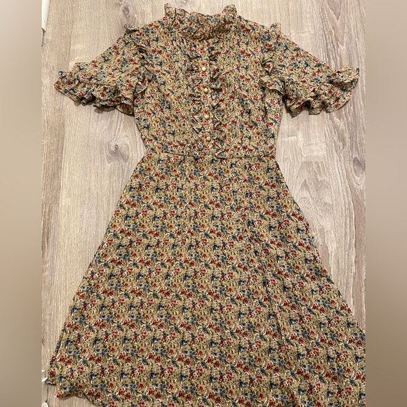 Mikael Aghal Dresses & Skirts - NEW MIKAEL AGHAL Floral Red Blue Ruffle Knee Length Flare Dress- 4